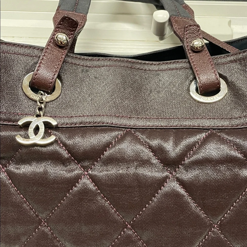Authentic CHANEL Paris Biarritz Coated Canvas Tote Bag Burgundy - Picture 5 of 17